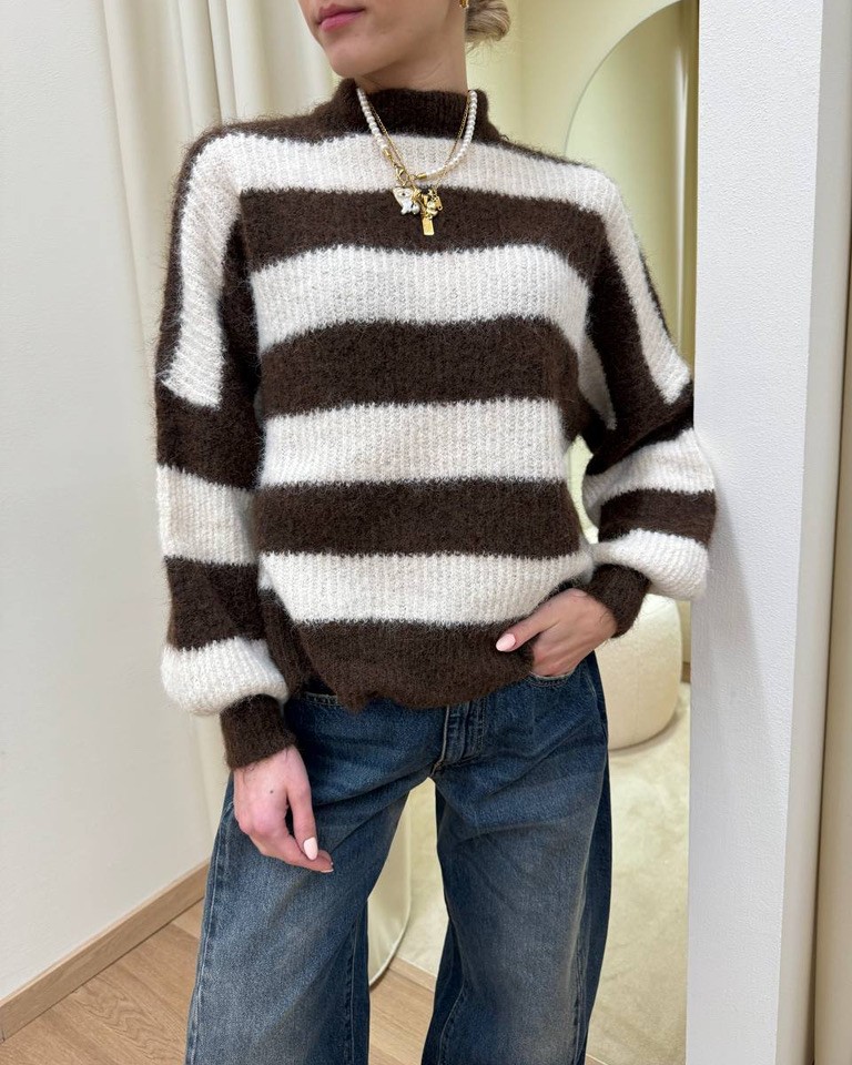 Maglione a righe panna e moro HaveOne Shop Online Maglione a righe panna e moro HaveOne