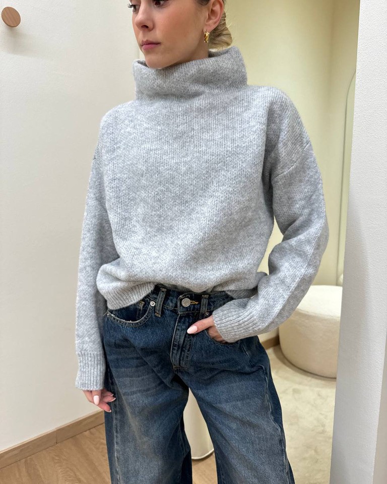 Maglia collo cratere grigio melange HaveOne Shop Online Maglia collo cratere grigio melange HaveOne