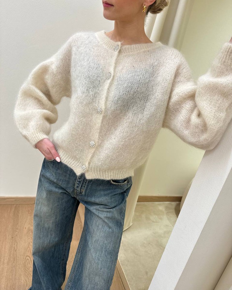 Cardigan in mohair bottoni gioiello burro Vicolo Shop Online Cardigan in mohair bottoni gioiello burro Vicolo