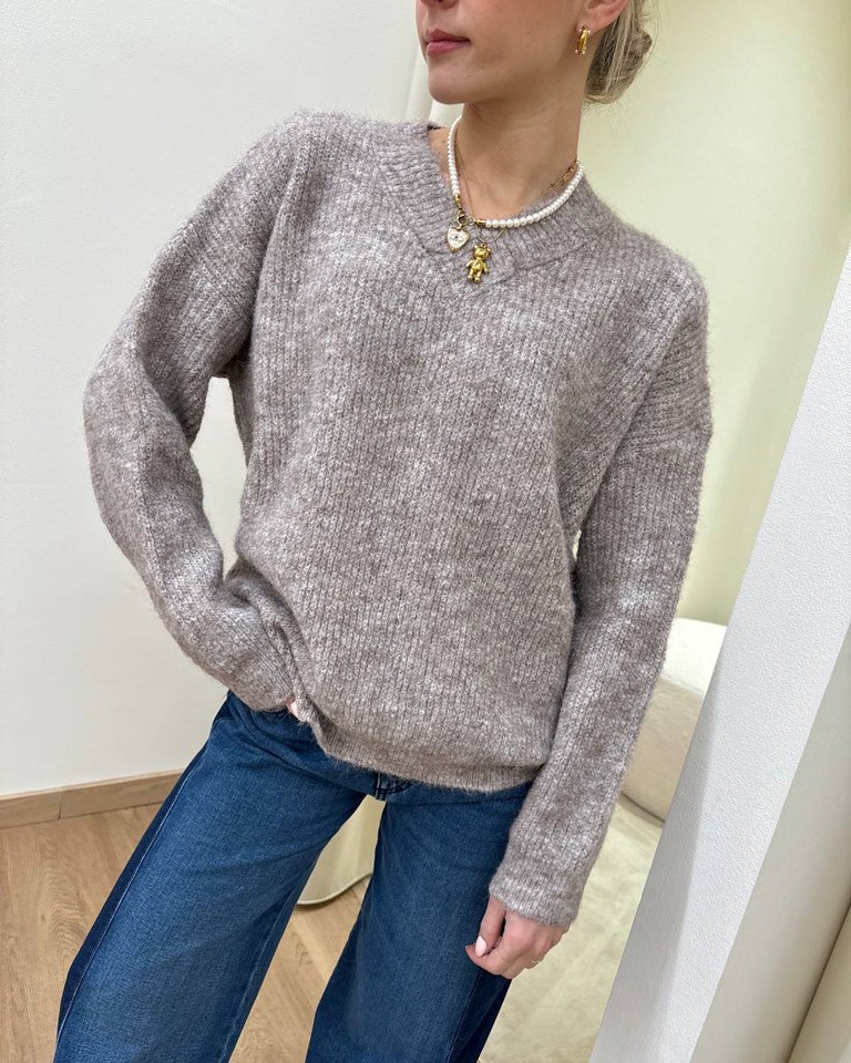 Maglione maglia inglese tortora melange Susy Mix Shop Online Maglione maglia inglese tortora melange Susy Mix