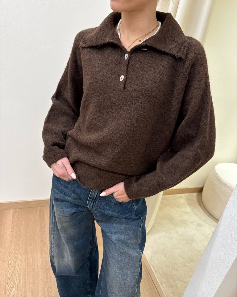 Maglia polo con lana moro HaveOne Shop Online Maglia polo con lana moro HaveOne