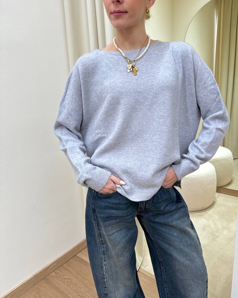 Maglia over girocollo grigio melange HaveOne Shop Online Maglia over girocollo grigio melange HaveOne