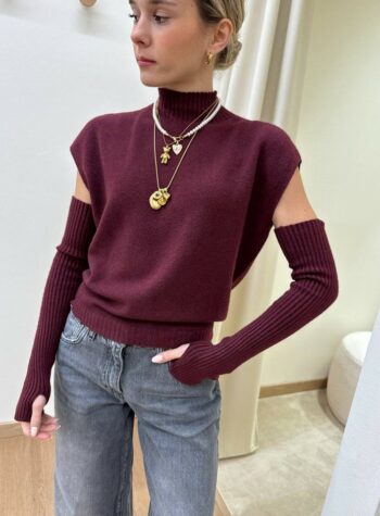 Shop Online Gilet collo alto con manicotti bordeaux Susy Mix