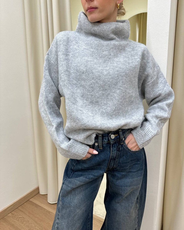 Maglia collo cratere grigio melange HaveOne Shop Online Maglia collo cratere grigio melange HaveOne