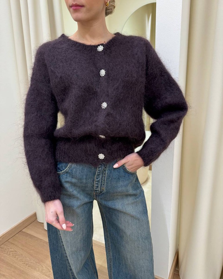 Cardigan in mohair bottoni gioiello moro Vicolo Shop Online Cardigan in mohair bottoni gioiello moro Vicolo