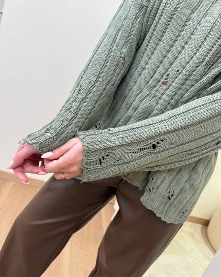 Maglione con rotture verde salvia HaveOne Shop Online Maglione con rotture verde salvia HaveOne