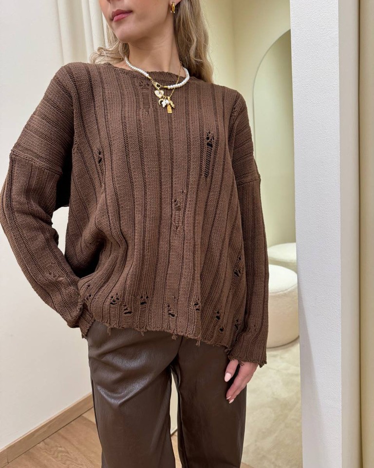 Maglione con rotture moro HaveOne Shop Online Maglione con rotture moro HaveOne