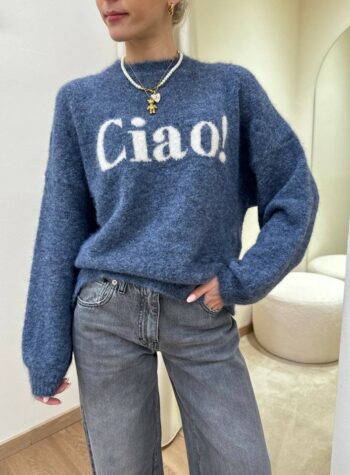 Shop Online Maglione color jeans scritta "Ciao" Susy Mix
