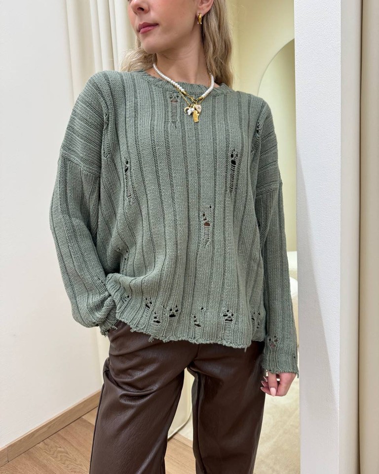 Maglione con rotture verde salvia HaveOne Shop Online Maglione con rotture verde salvia HaveOne