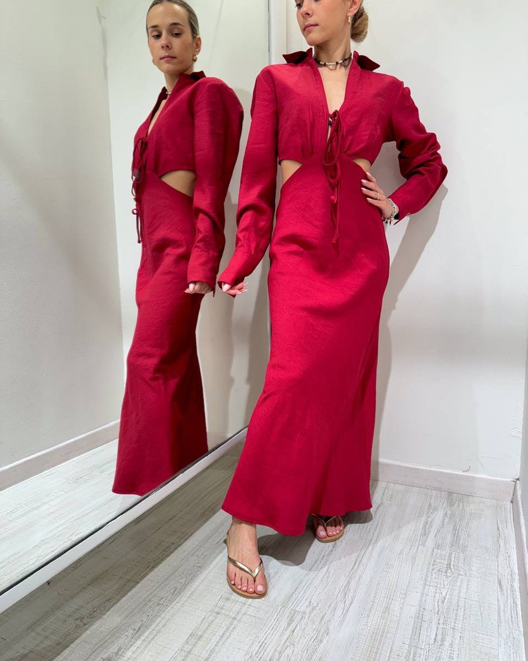 Vestito camicia lungo rosso HaveOne Shop Online Vestito camicia lungo rosso HaveOne