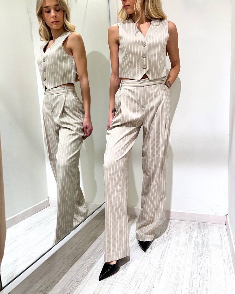 Gilet sabbia gessato con lurex HaveOne Shop Online Gilet sabbia gessato con lurex HaveOne