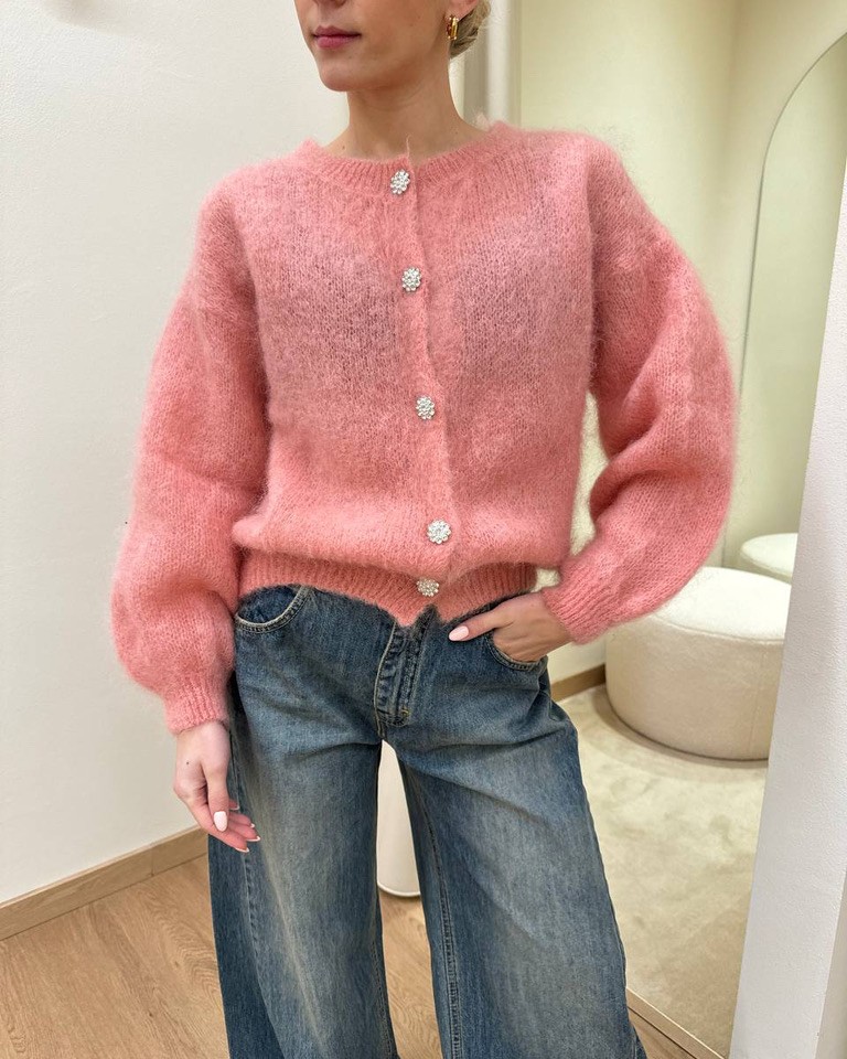 Cardigan in mohair bottoni gioiello pesca Vicolo Shop Online Cardigan in mohair bottoni gioiello pesca Vicolo