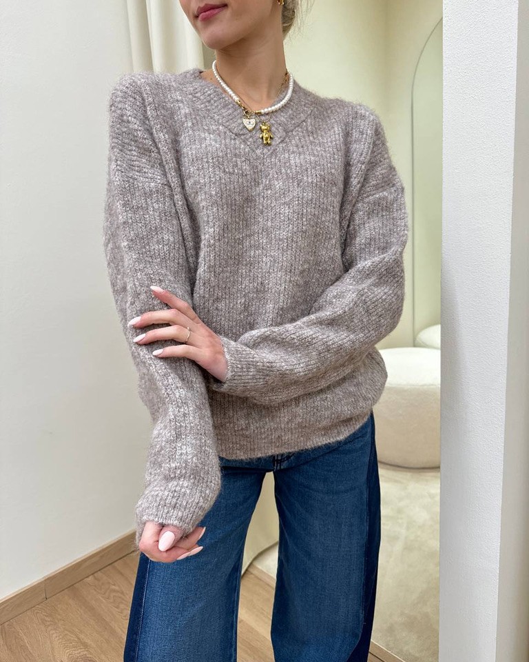 Maglione maglia inglese tortora melange Susy Mix Shop Online Maglione maglia inglese tortora melange Susy Mix