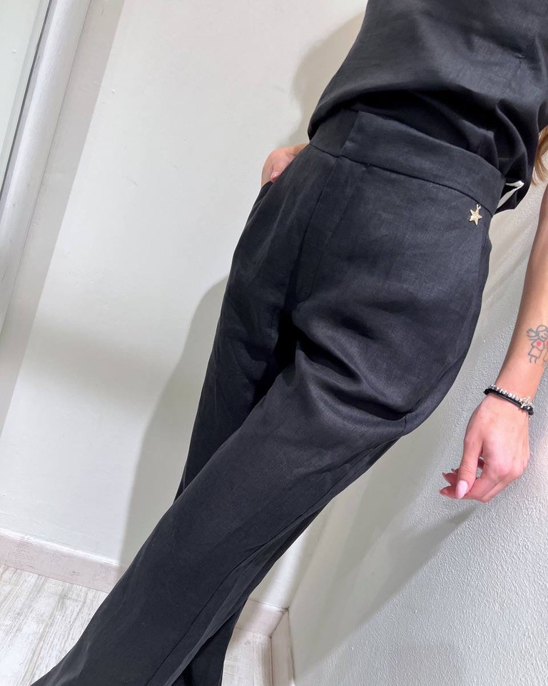 Pantalone dritto in lino nero Souvenir Shop Online Pantalone dritto in lino nero Souvenir