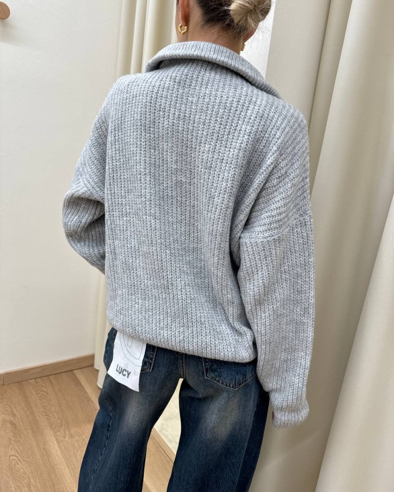 Maglione oversize collo alto con zip grigio perla HaveOne Shop Online Maglione oversize collo alto con zip grigio perla HaveOne