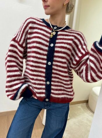 Shop Online Cardigan a righe blu e bordeaux Susy Mix