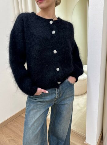 Shop Online Cardigan in mohair bottoni gioiello nero Vicolo
