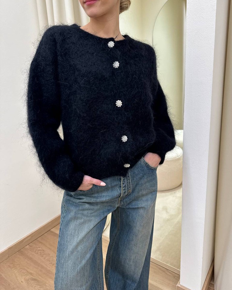 Cardigan in mohair bottoni gioiello nero Vicolo Shop Online Cardigan in mohair bottoni gioiello nero Vicolo