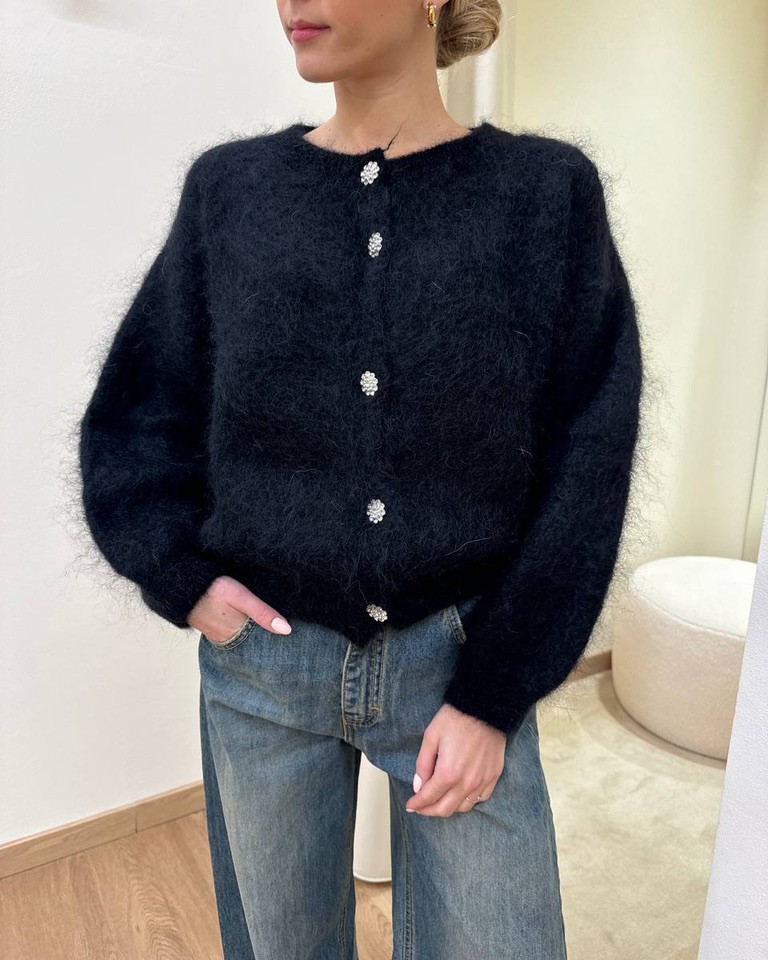 Cardigan in mohair bottoni gioiello nero Vicolo Shop Online Cardigan in mohair bottoni gioiello nero Vicolo