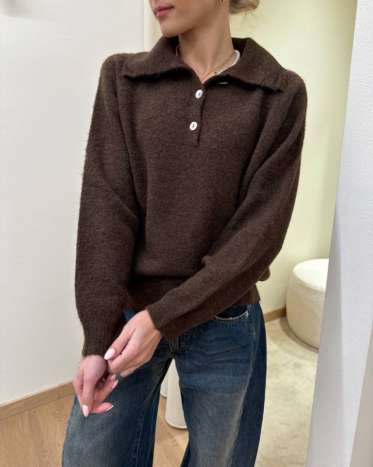 Maglia polo con lana moro HaveOne Shop Online Maglia polo con lana moro HaveOne