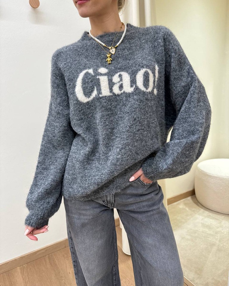 Maglione grigio scritta "Ciao" Susy Mix Shop Online Maglione grigio scritta "Ciao" Susy Mix