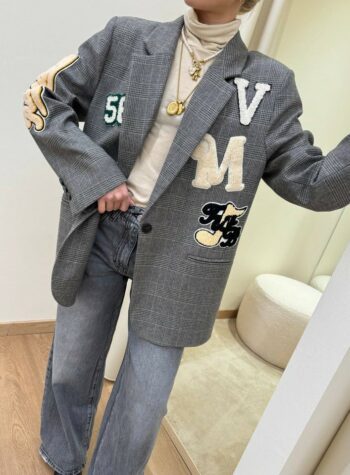 Shop Online Blazer oversize check grigio con patch Vicolo