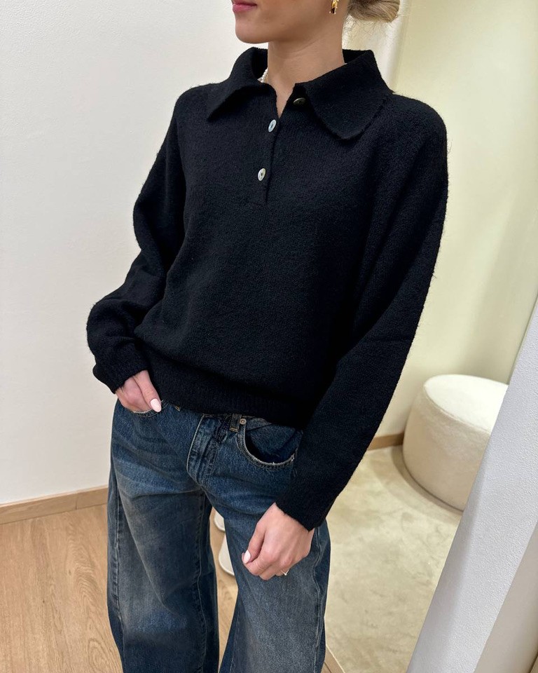 Maglia polo con lana nera HaveOne Shop Online Maglia polo con lana nera HaveOne