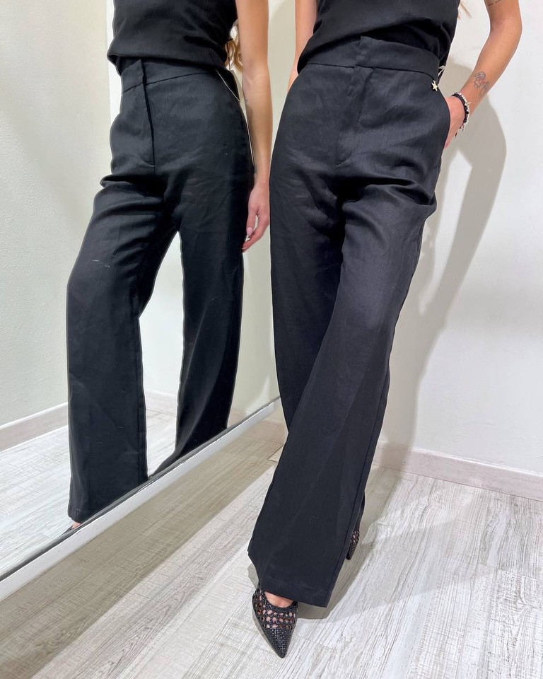 Pantalone dritto in lino nero Souvenir Shop Online Pantalone dritto in lino nero Souvenir
