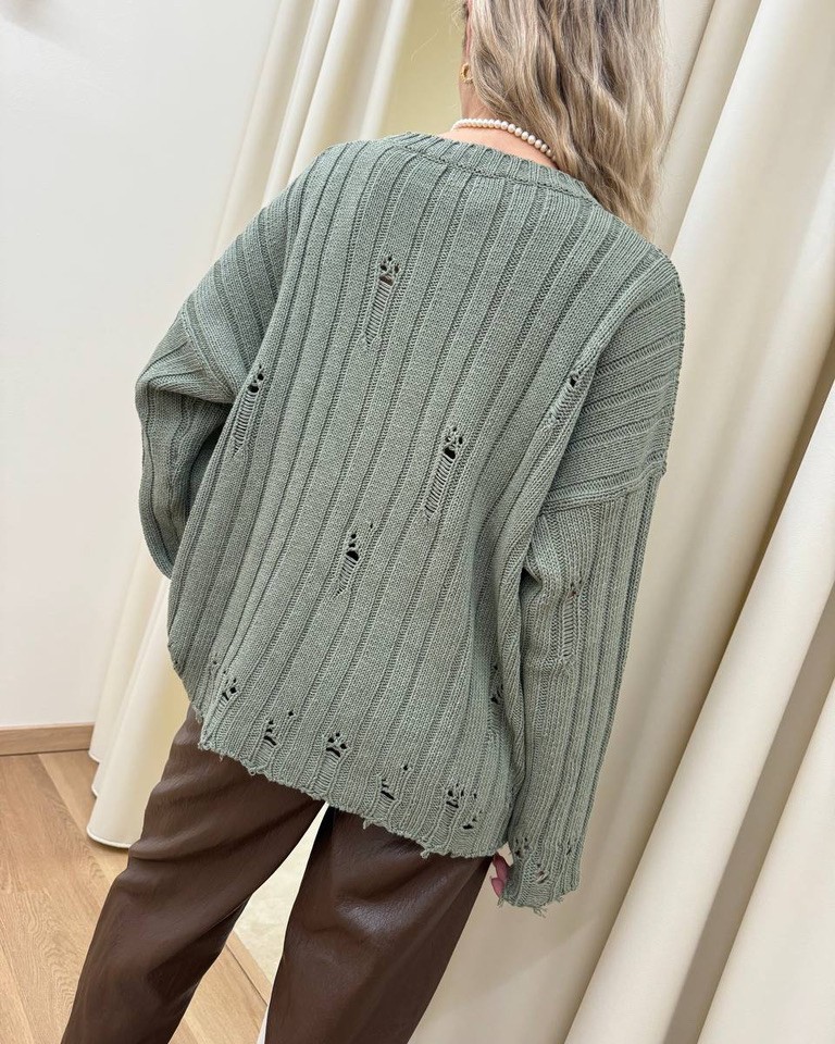Maglione con rotture verde salvia HaveOne Shop Online Maglione con rotture verde salvia HaveOne