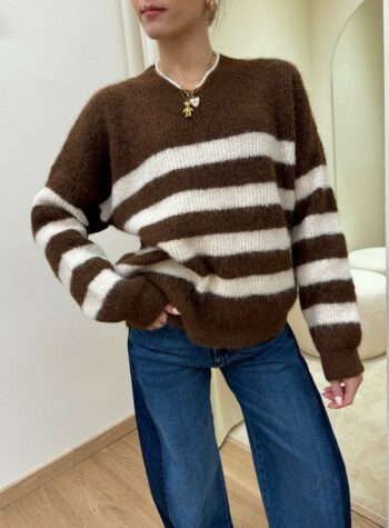 Shop Online Maglione a righe moro e panna Susy Mix