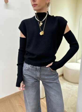 Shop Online Gilet collo alto con manicotti nero Susy Mix
