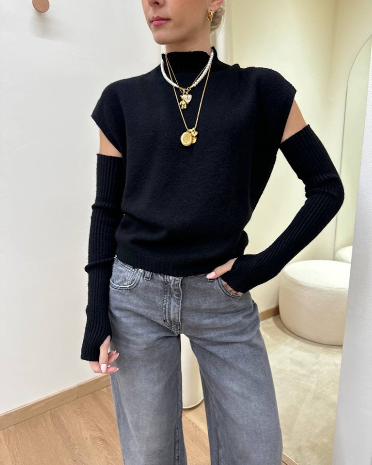 Gilet collo alto con manicotti nero Susy Mix Shop Online Gilet collo alto con manicotti nero Susy Mix