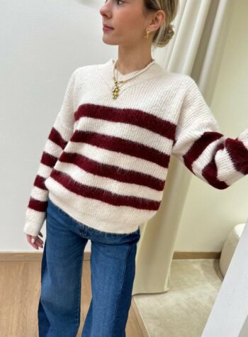 Shop Online Maglione a righe panna e bordeaux Susy Mix