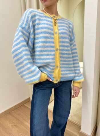 Shop Online Cardigan a righe azzurro e giallo Susy Mix