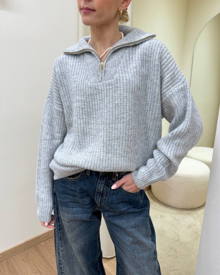 Maglione oversize collo alto con zip grigio perla HaveOne Shop Online Maglione oversize collo alto con zip grigio perla HaveOne