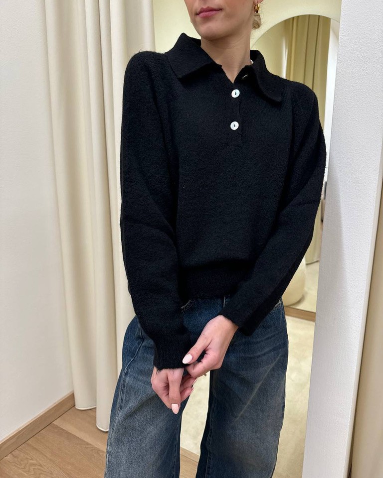 Maglia polo con lana nera HaveOne Shop Online Maglia polo con lana nera HaveOne