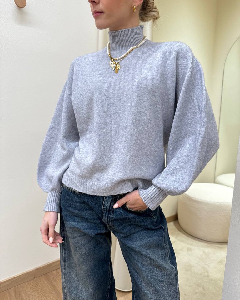 Maglia over collo alto grigio melange HaveOne Shop Online Maglia over collo alto grigio melange HaveOne