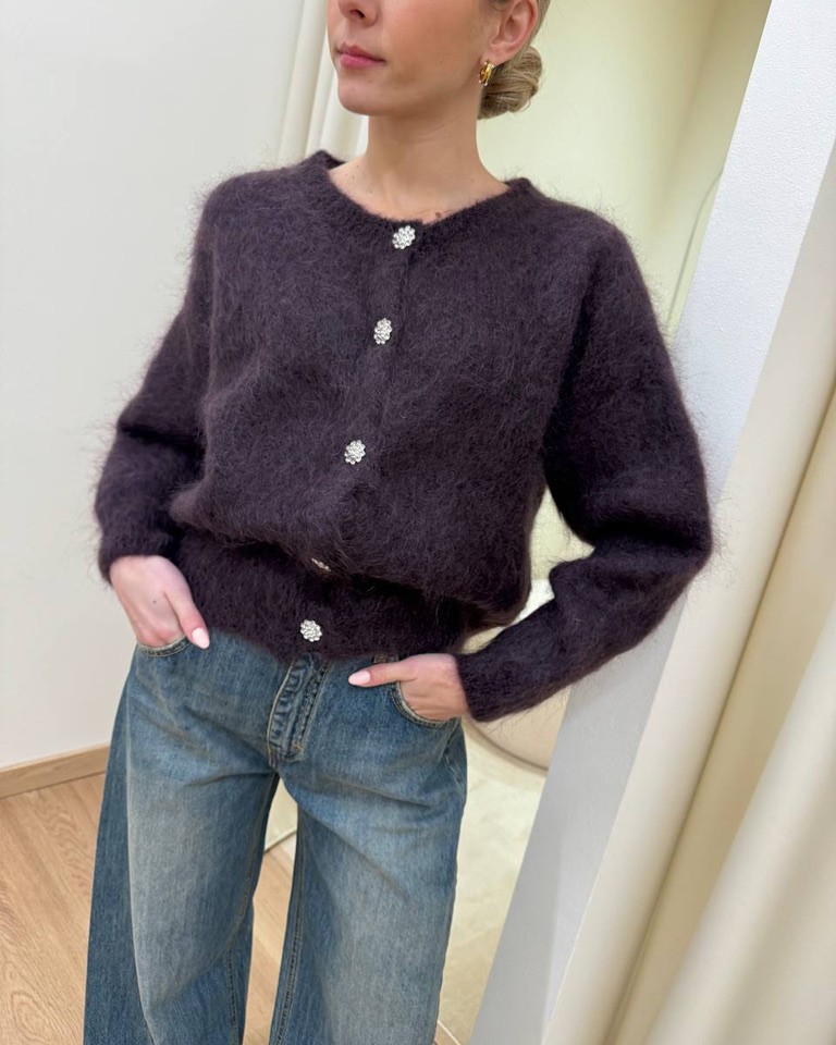 Cardigan in mohair bottoni gioiello moro Vicolo Shop Online Cardigan in mohair bottoni gioiello moro Vicolo