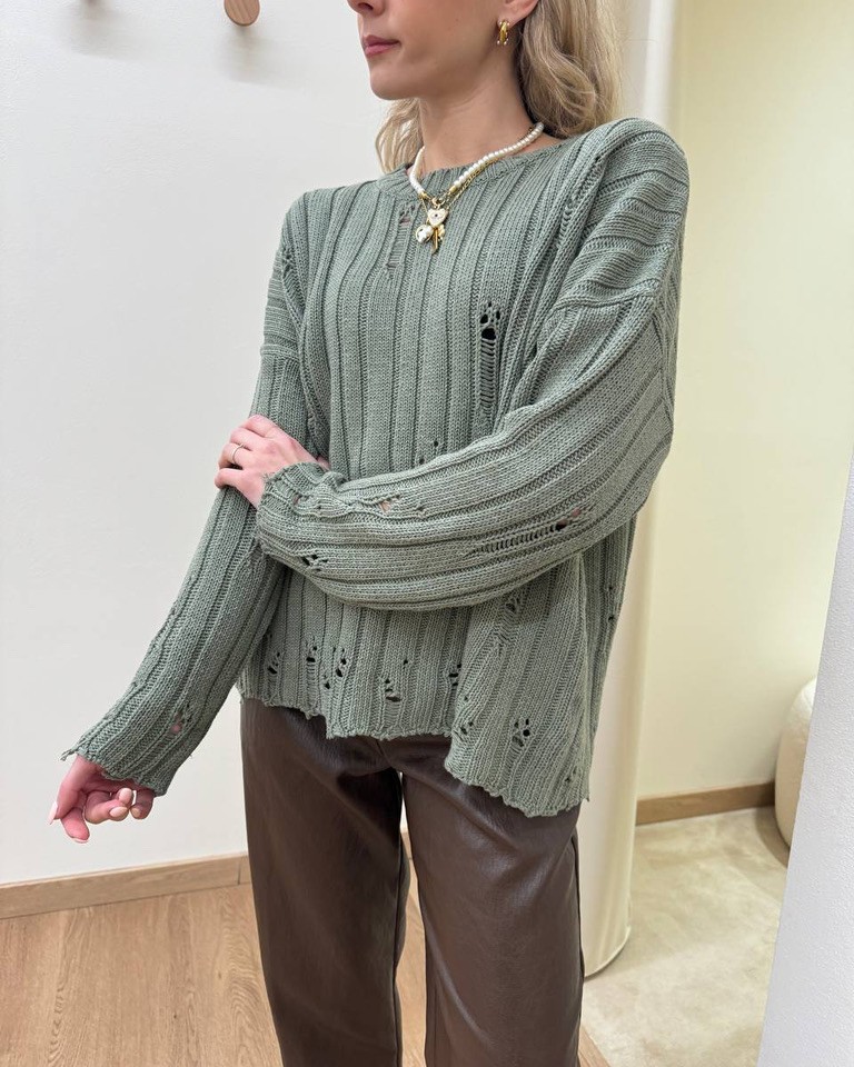 Maglione con rotture verde salvia HaveOne Shop Online Maglione con rotture verde salvia HaveOne