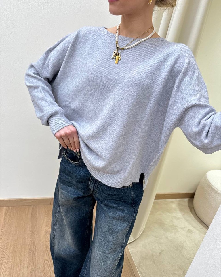 Maglia over girocollo grigio melange HaveOne Shop Online Maglia over girocollo grigio melange HaveOne