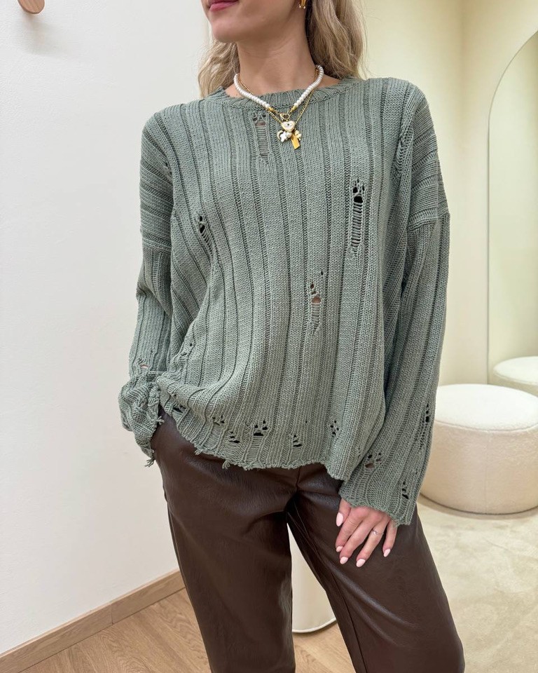 Maglione con rotture verde salvia HaveOne Shop Online Maglione con rotture verde salvia HaveOne