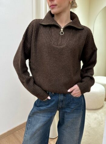 Shop Online Maglione oversize collo alto con zip moro HaveOne