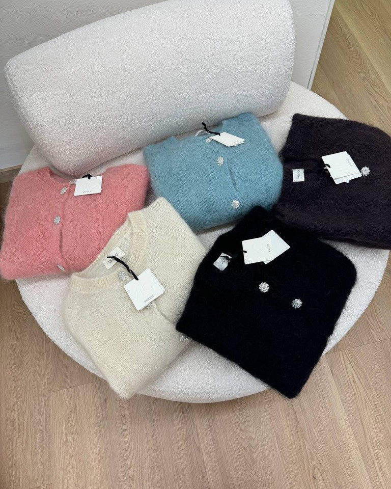 Cardigan in mohair bottoni gioiello pesca Vicolo Shop Online Cardigan in mohair bottoni gioiello pesca Vicolo