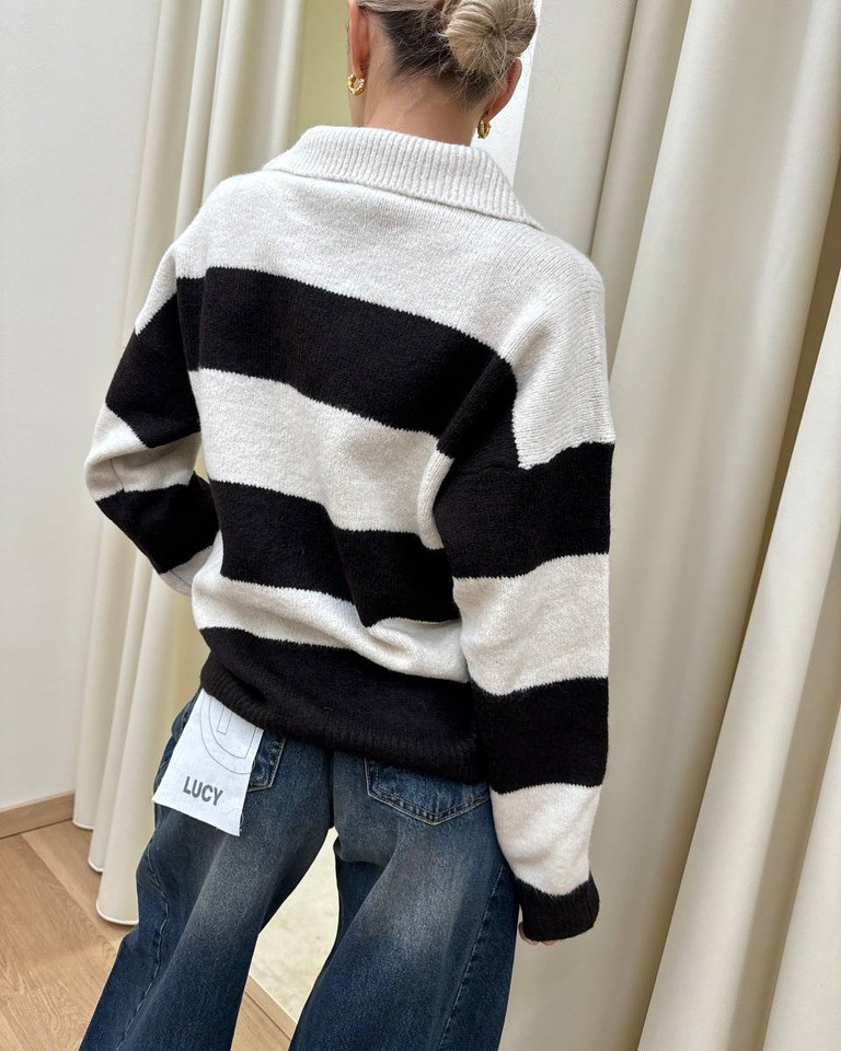 Maglione polo righe panna e moro HaveOne Shop Online Maglione polo righe panna e moro HaveOne