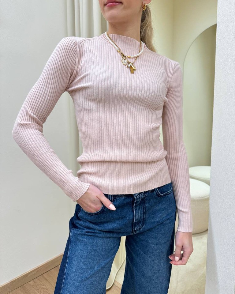 Maglia lupetto a costine rosa Susy Mix Shop Online Maglia lupetto a costine rosa Susy Mix