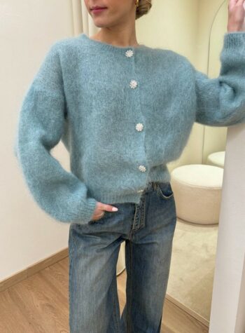 Shop Online Cardigan in mohair bottoni gioiello salvia Vicolo