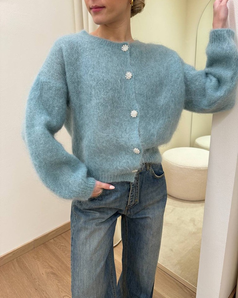 Cardigan in mohair bottoni gioiello salvia Vicolo Shop Online Cardigan in mohair bottoni gioiello salvia Vicolo