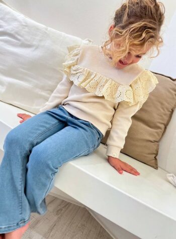 Shop Online Felpa burro con pizzo san gallo Lil' Atelier