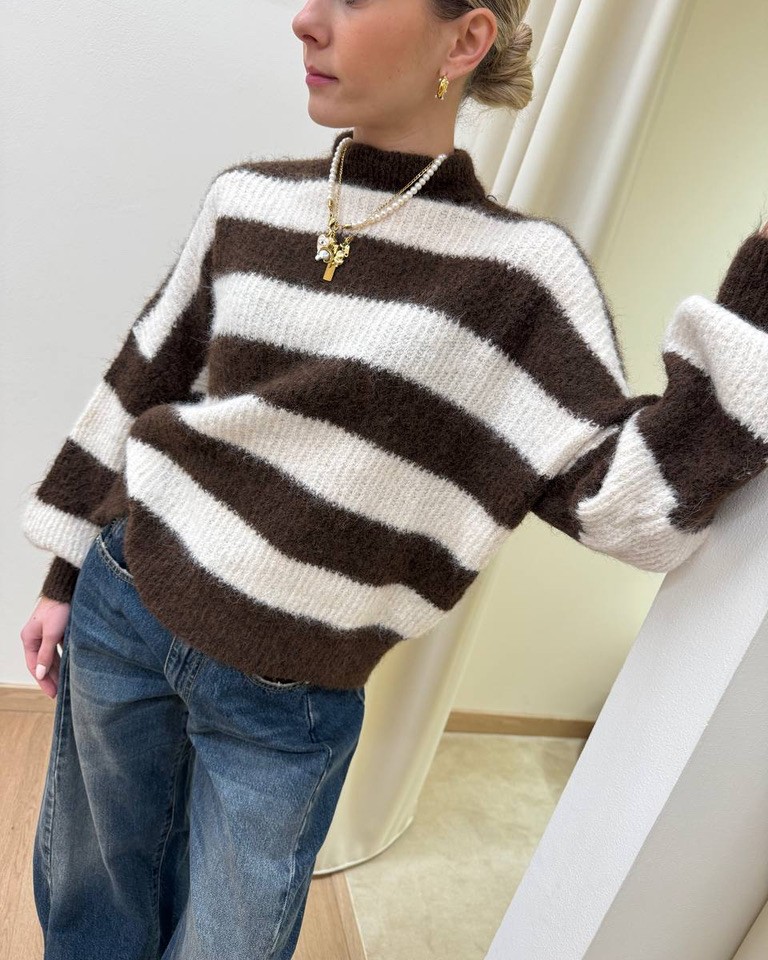 Maglione a righe panna e moro HaveOne Shop Online Maglione a righe panna e moro HaveOne