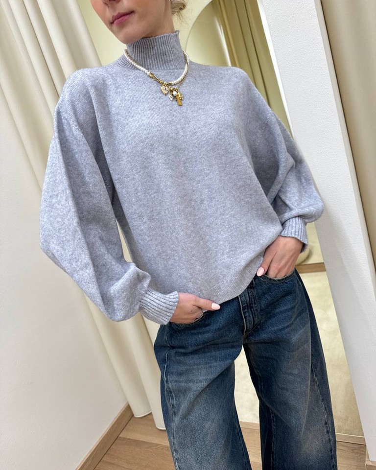 Maglia over collo alto grigio melange HaveOne Shop Online Maglia over collo alto grigio melange HaveOne